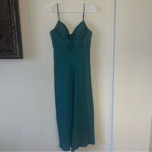 Hello Molly Forest Green Spaghetti Strap Front Tie Maxi Dress Size Large 8 NWT